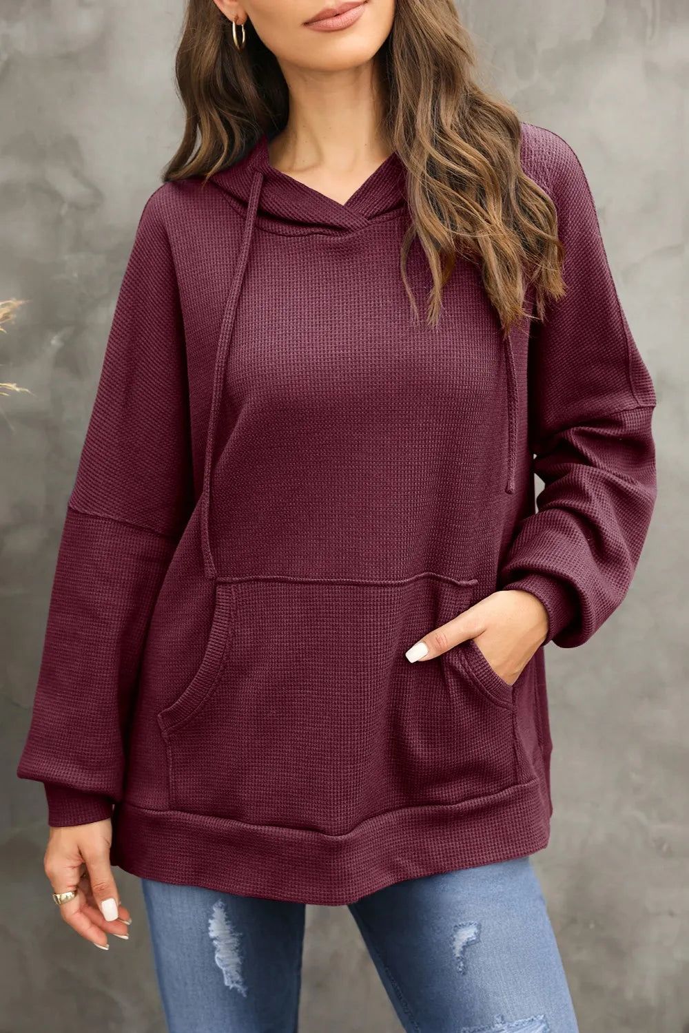 Waffle-knit Long Sleeve Hoodie (11)