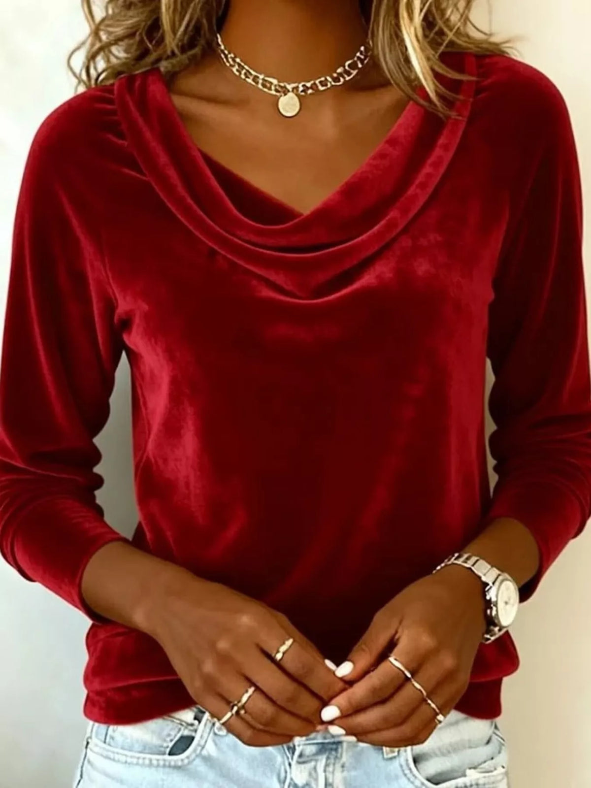 Velvet Cowl Neck Long Sleeve Top (16)