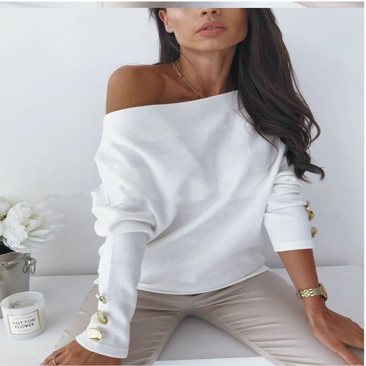 One-line Collar Button Long Sleeve Solid Color Base photo 1