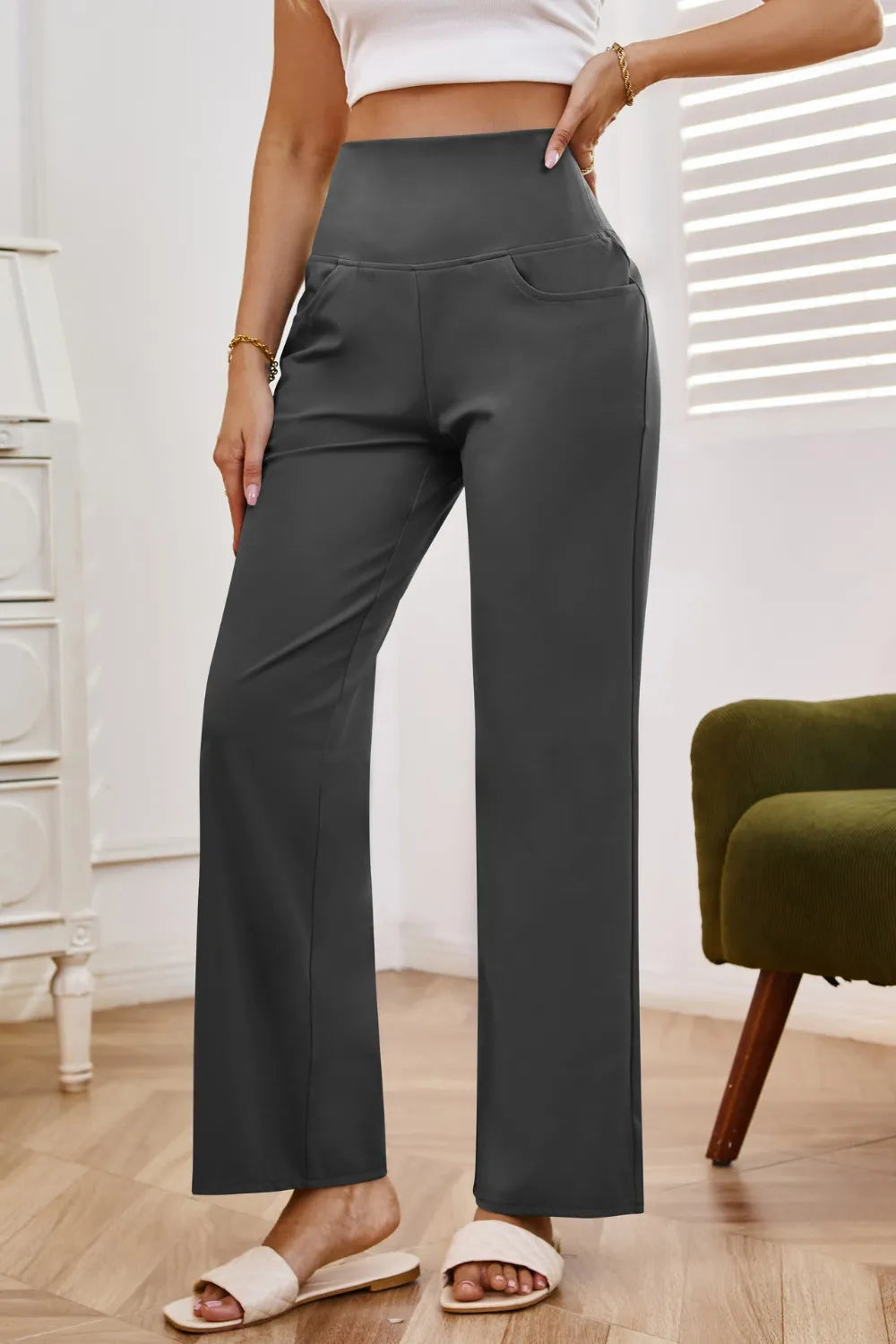 High Waist Wide Leg Pants Pockets (14)