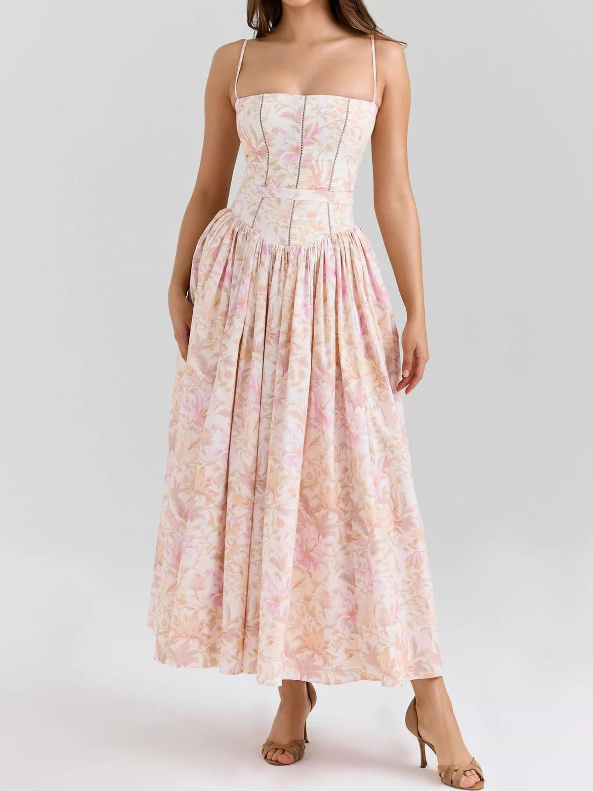 Floral Spaghetti Straps Midi Dress (50)