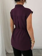 Drawstring Waist Cap Sleeve Shirt (20)