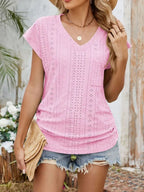Eyelet V-neck Short Sleeve Top (34)