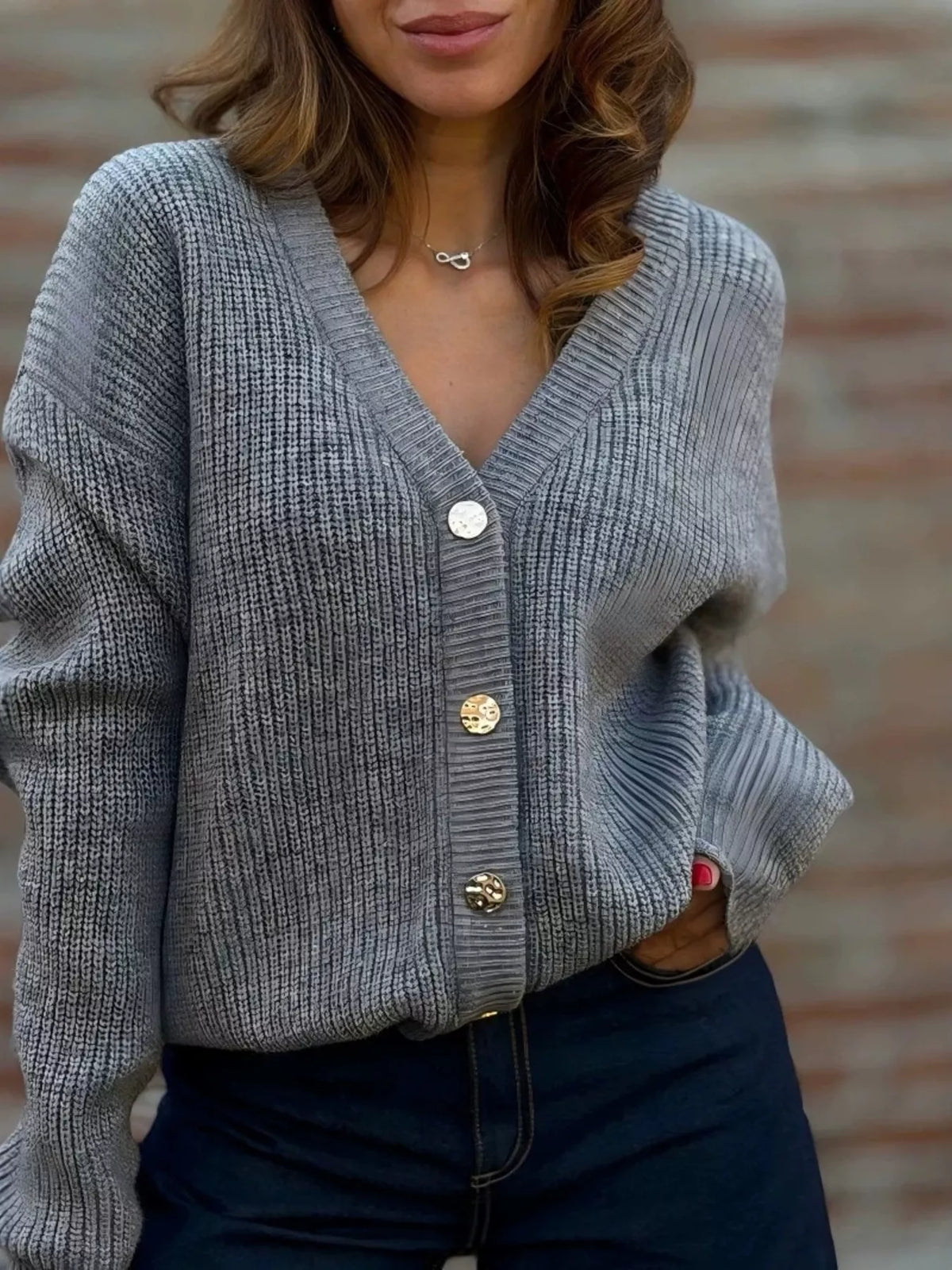 Full Size V-neck Button-up Knit Cardigan Plus