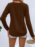 Full Size V-neck Decor Button Long Sleeve T-shirt Plus (18)