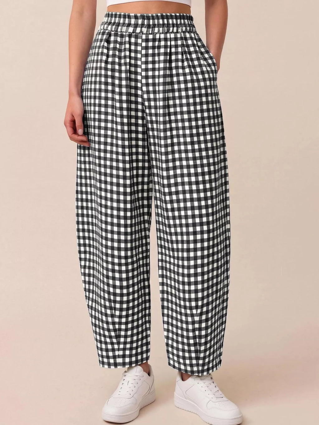 Gingham Wide-leg Casual Pants (3)