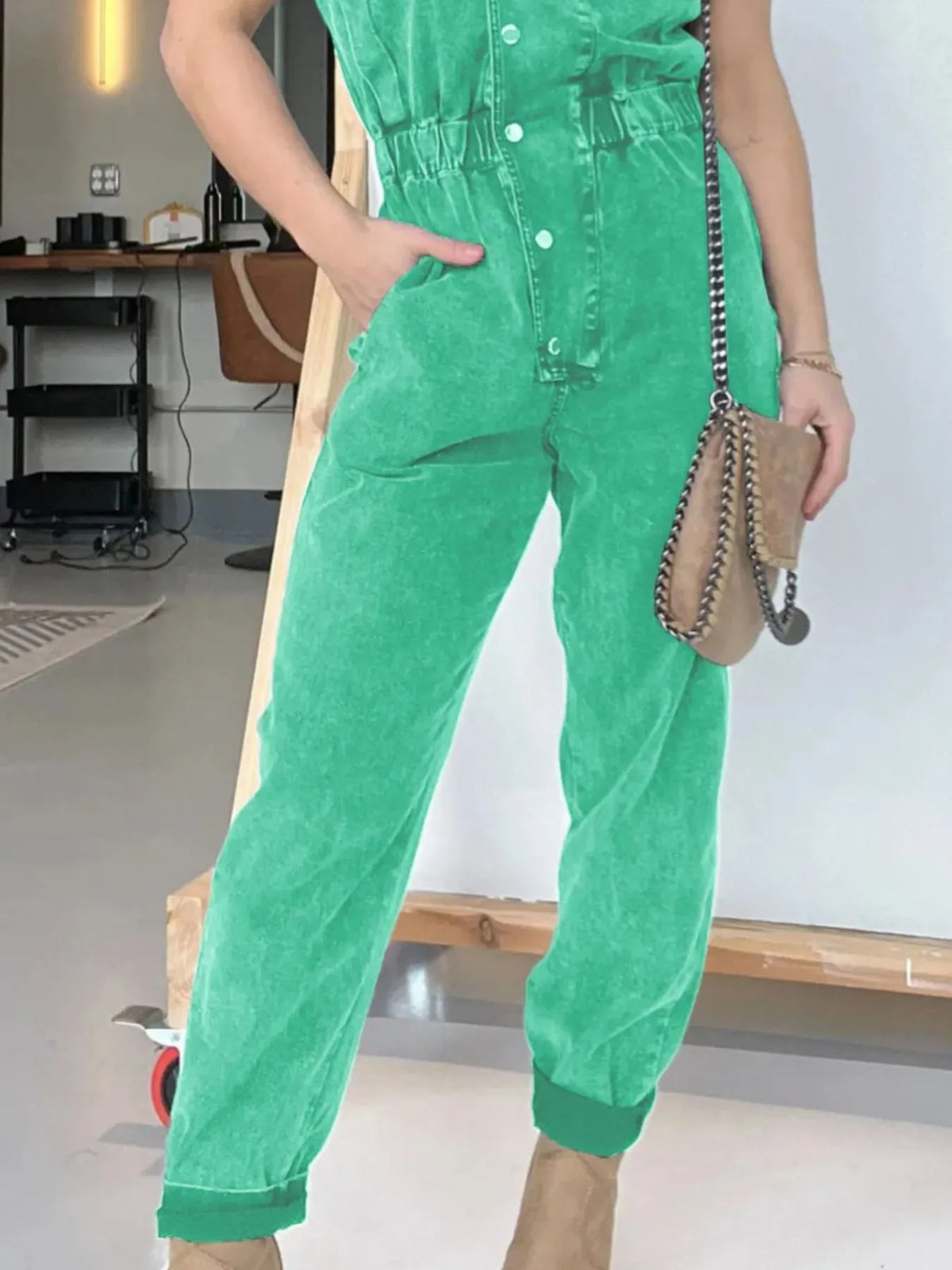 Full Size Button Front Cap Sleeve Denim Jumpsuit Plus (17)
