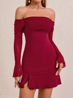 Off-shoulder Long Sleeve Mini Dress