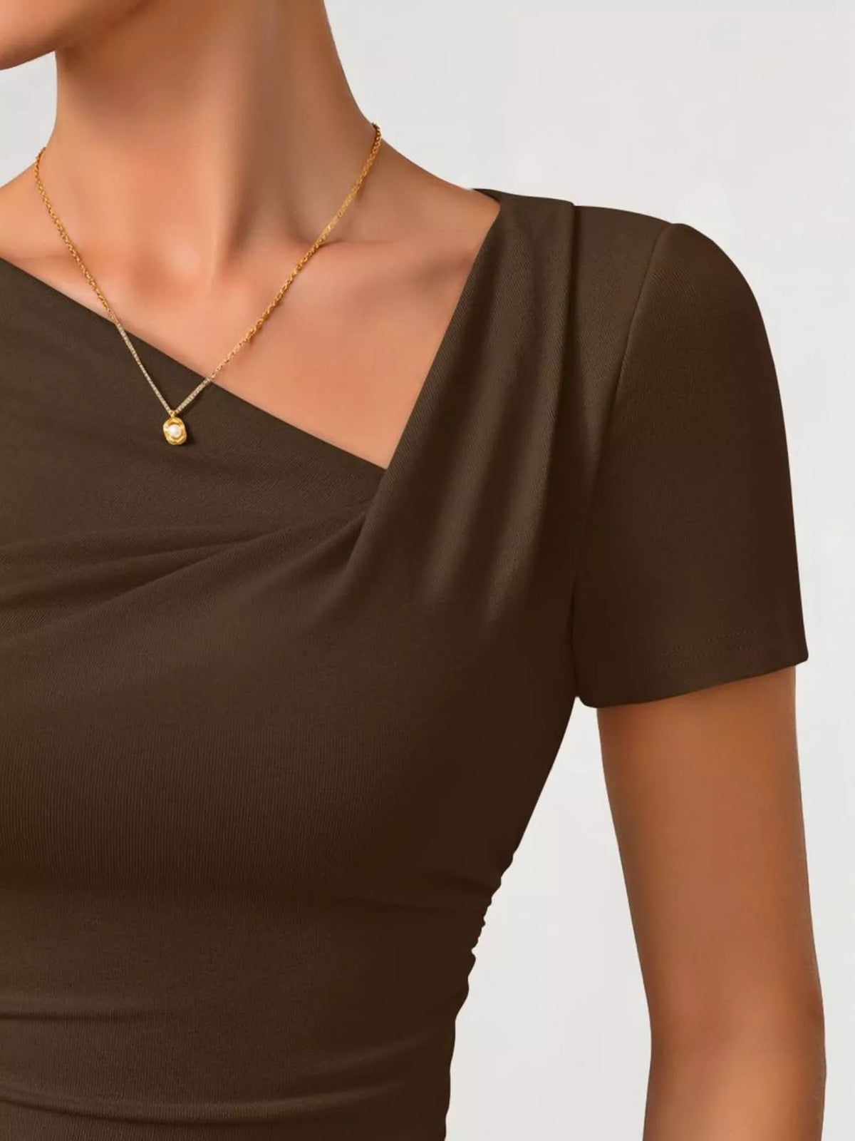 Asymmetrical Neckline Fitted T-shirt (25)