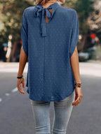 Swiss Dot Mock Neck Half Sleeve Blouse (14)