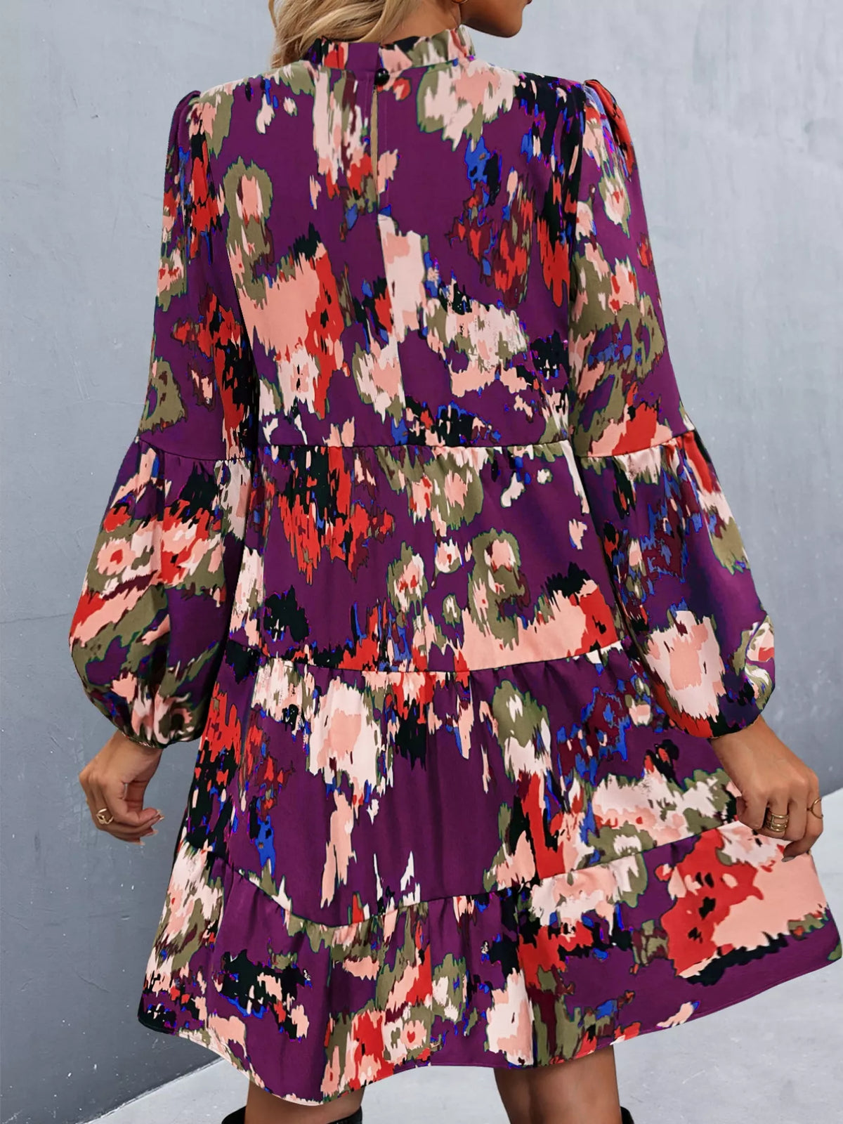 Printed Balloon Sleeve Mini Dress (17)