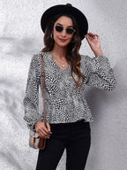Ruched Printed V-neck Long Sleeve Blouse (34)