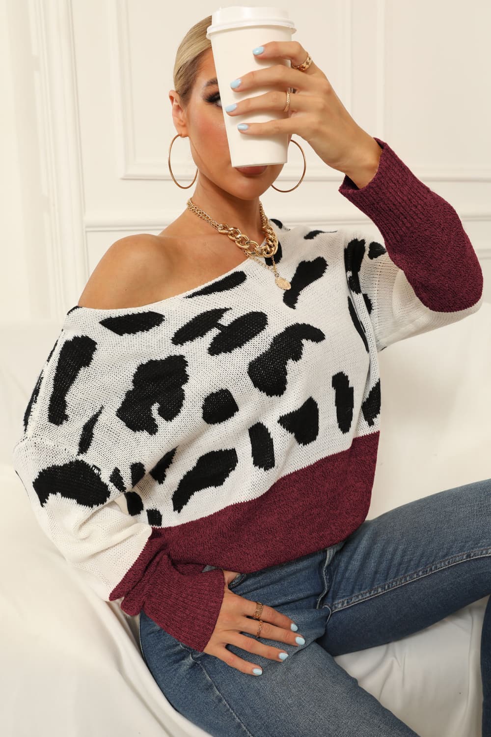 Full Size Two-tone Boat Neck Sweater (9)