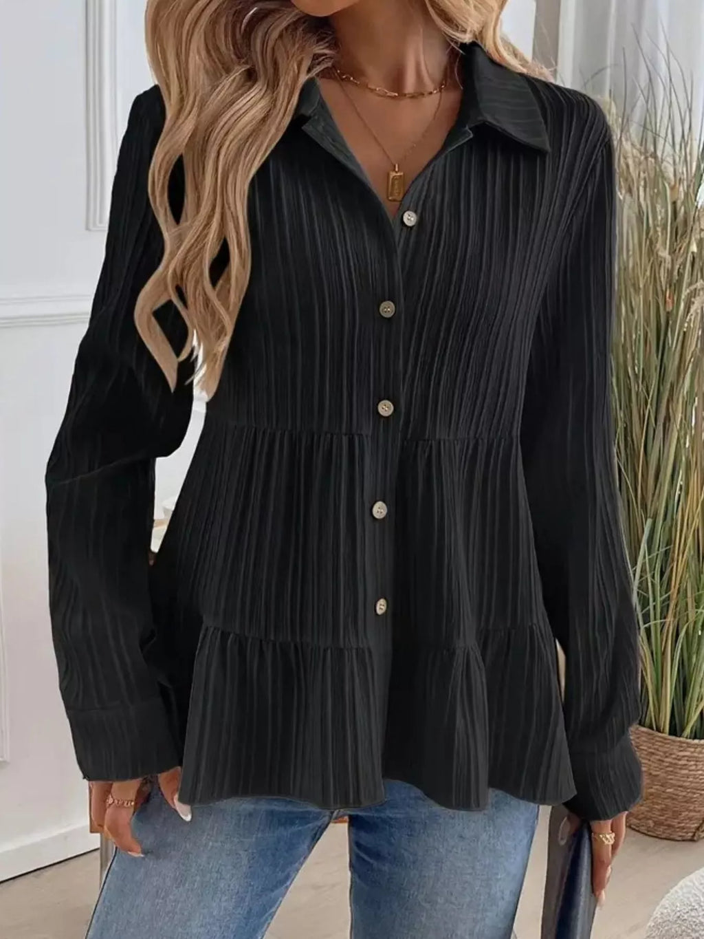 Button-down Long Sleeve Tiered Shirt (20)