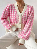 Houndstooth V-neck Button Up Cardigan (4)