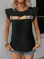 Ruffled Round Neck Cap Sleeve Blouse (21)