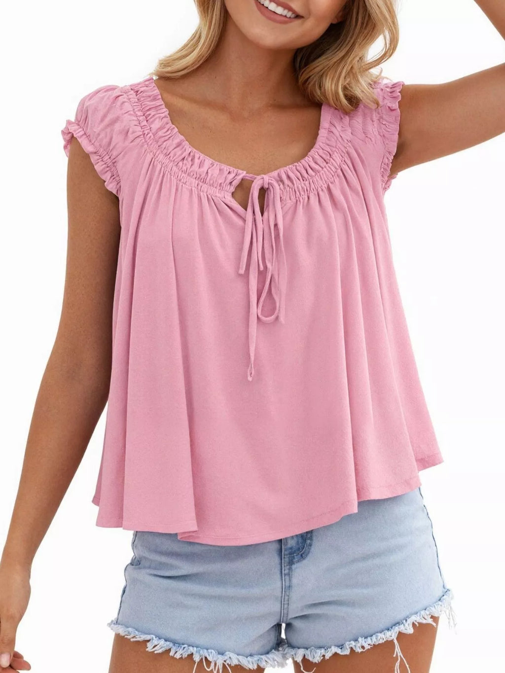 Tie Front Solid Color Blouse (8)