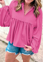 Corded Johnny Collar Long Sleeve Babydoll Blouse (11)