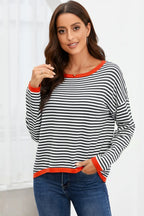Striped Round Neck Drop Shoulder T-shirt (11)