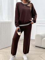 Round Neck Dropped Shoulder Top Pants Sweater Set (18)