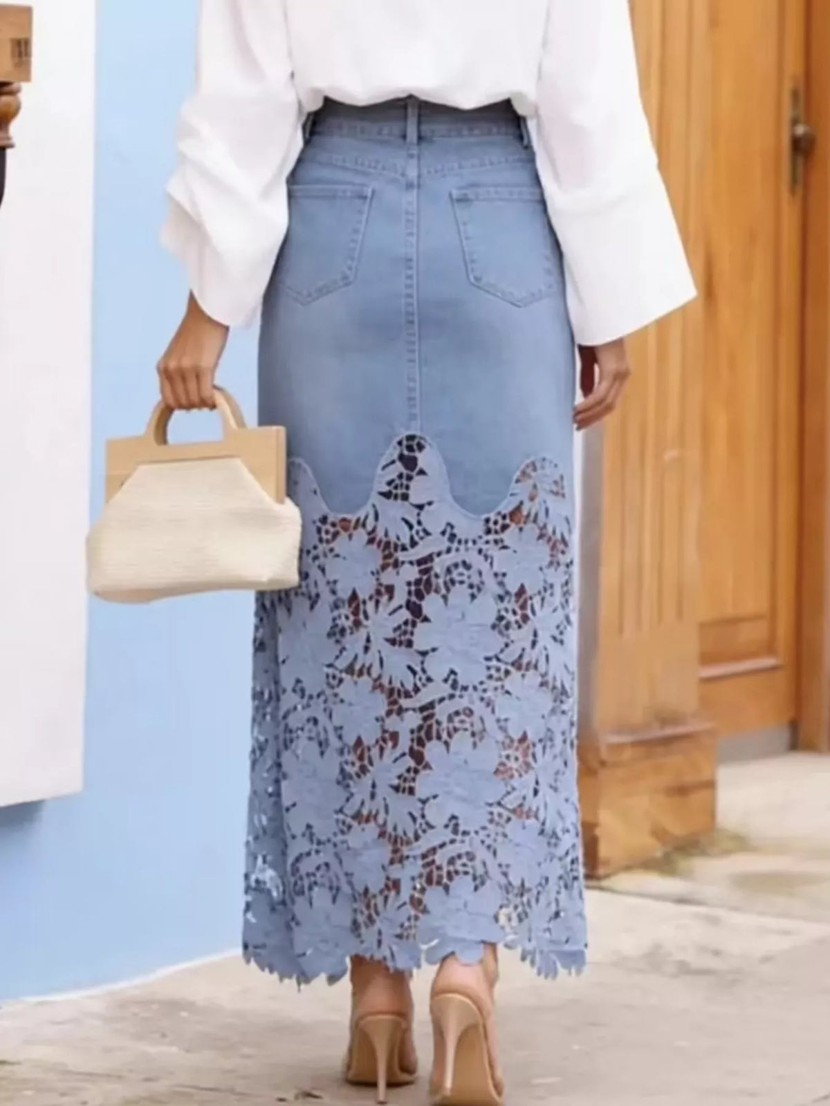 Lace Trimmed Slit Skirt (7)
