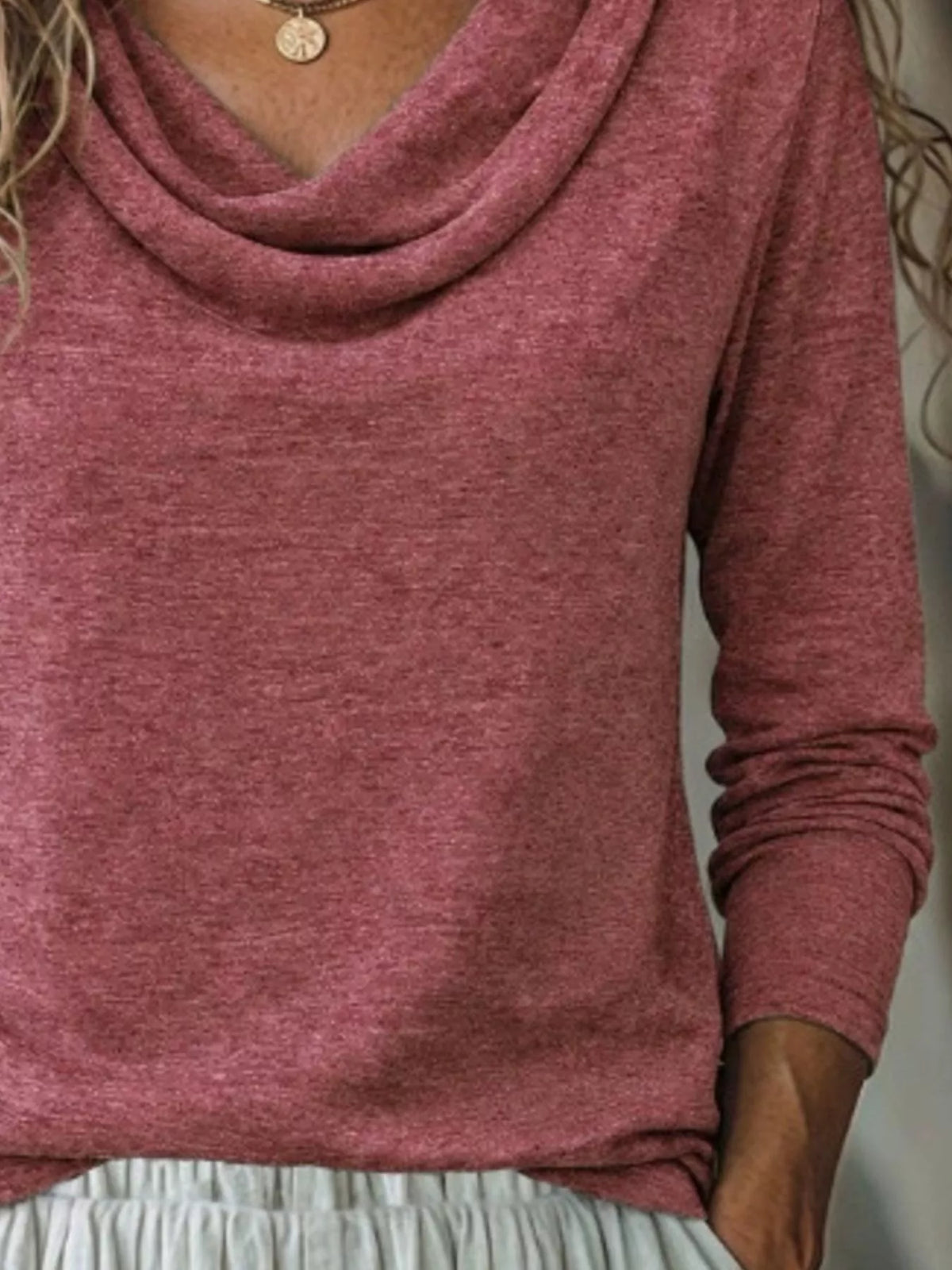 Cowl Neck Long Sleeve T-shirt (9)