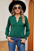 Notched Lantern Sleeve T-shirt
