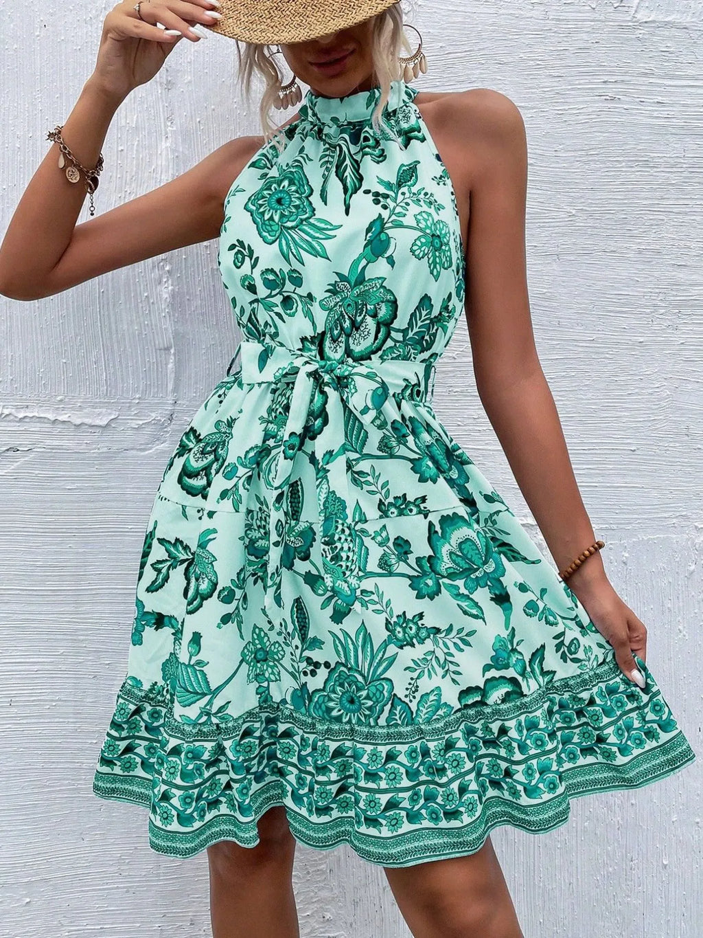 Floral Halter Neck Summer Dress Belt (9)