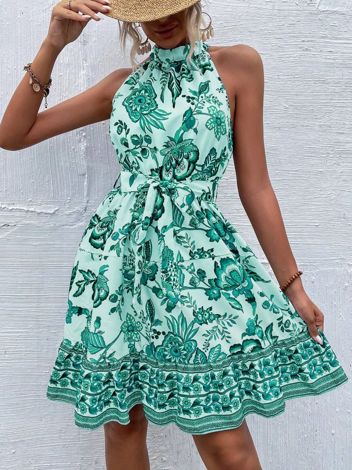 Floral Halter Neck Summer Dress Belt (9)