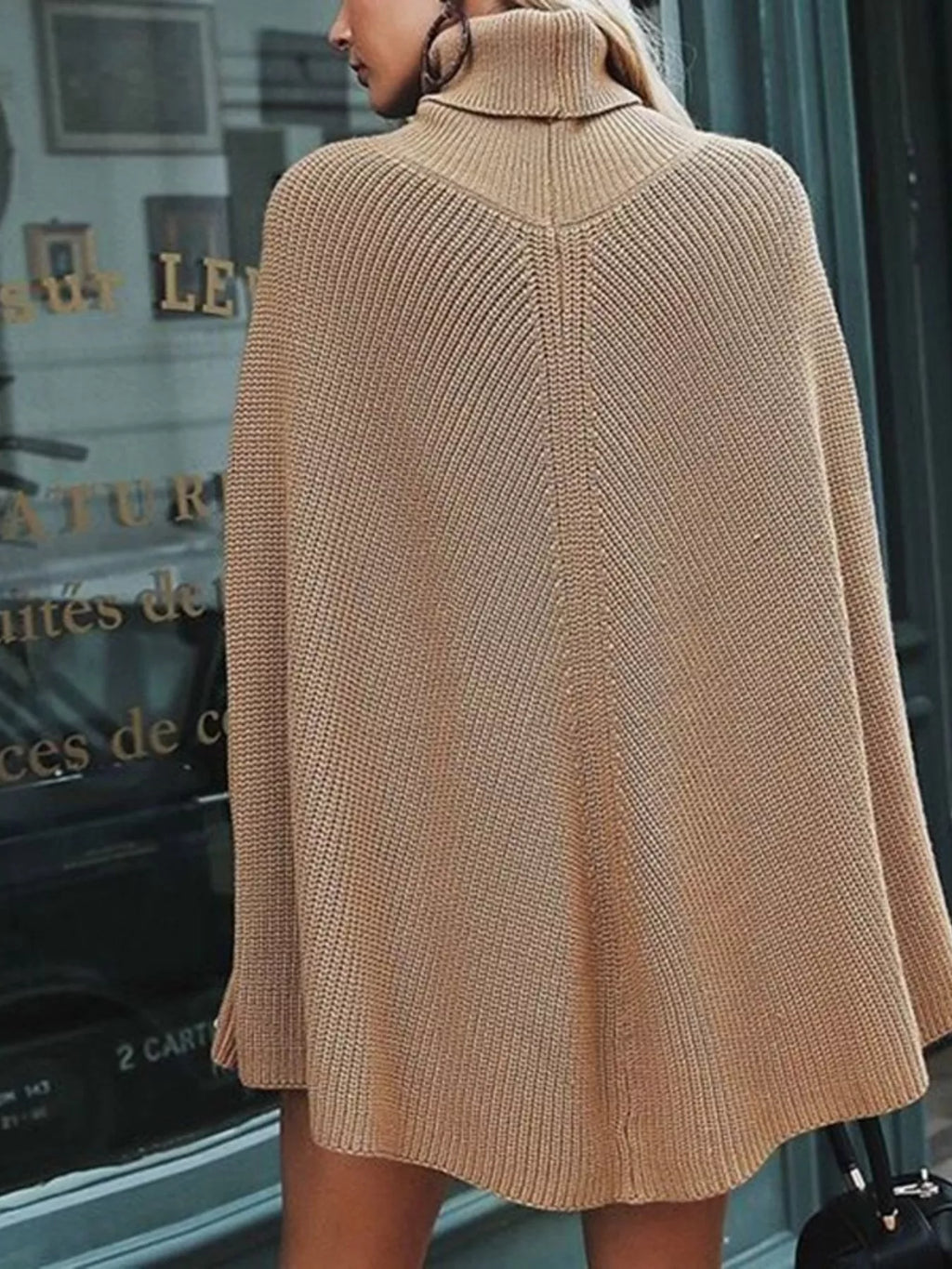 Turtleneck Knitted Cape Sweater (4)