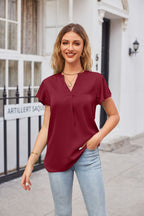Notched Neck Flutter Sleeve Satin Top (16)