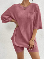 Ribbed Round Neck Top Shorts Set (24)