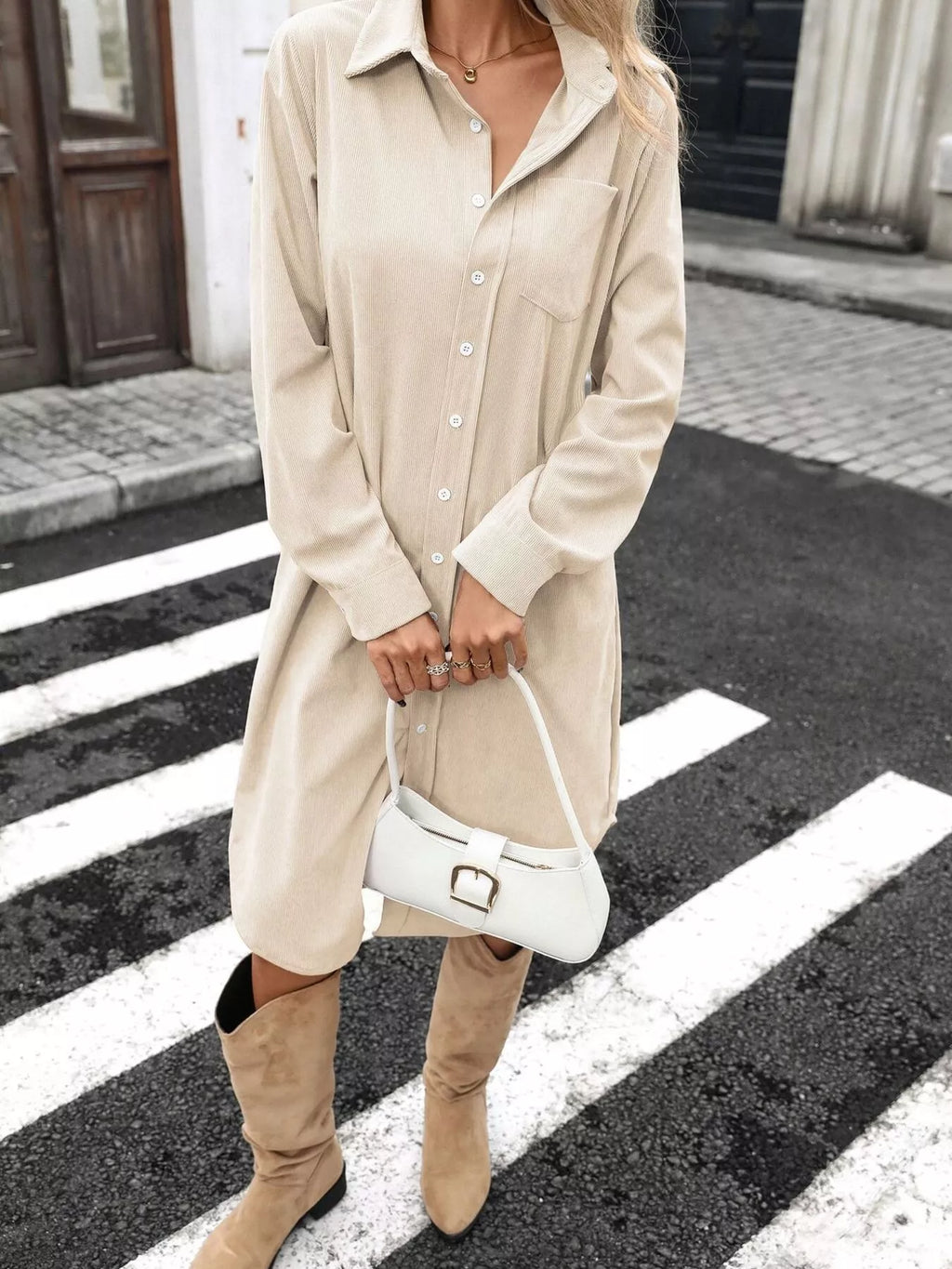 Corduroy Shirt Dress Button-down Front (14)