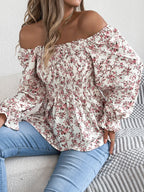Floral Square Neck Flounce Sleeve Blouse (18)