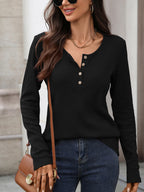 Waffle Knit Long Sleeve T-shirt (21)