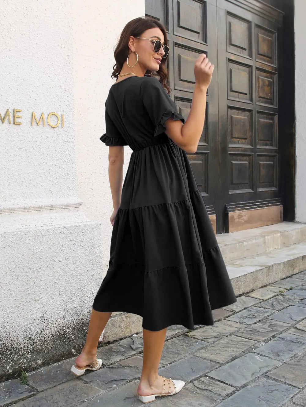 V-neck Short Sleeve Midi Dress (15)