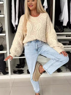 Abstract Pattern Oversized Round Neck Sweater (7)