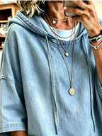 Full Size Oversized Washed Denim Hoodie Top Plus (2)