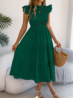 Smocked Ruffled Cap Sleeve Dress (4)