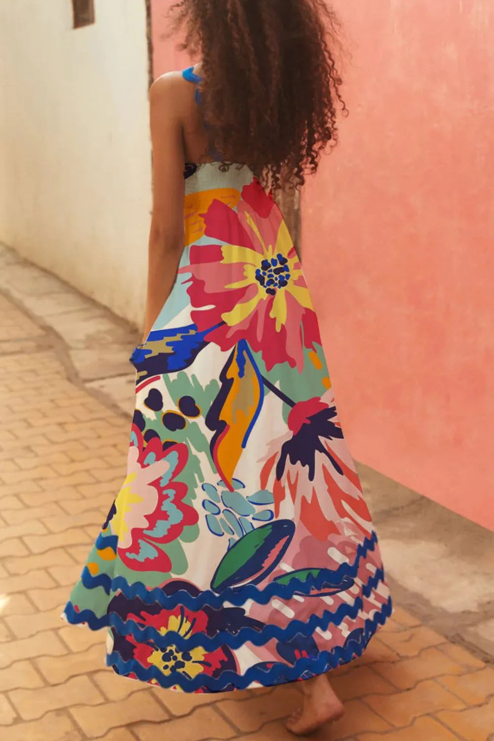 Printed Square Neck Wide Strap Dress (5)