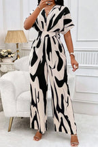 Printed V-neck Short Sleeve Wide Leg Jumpsuit (3)
