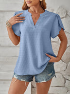 Swiss Dot Notched Petal Sleeve T-shirt (10)