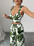 Floral Print Crop Top Wide Leg Pants Set (10)
