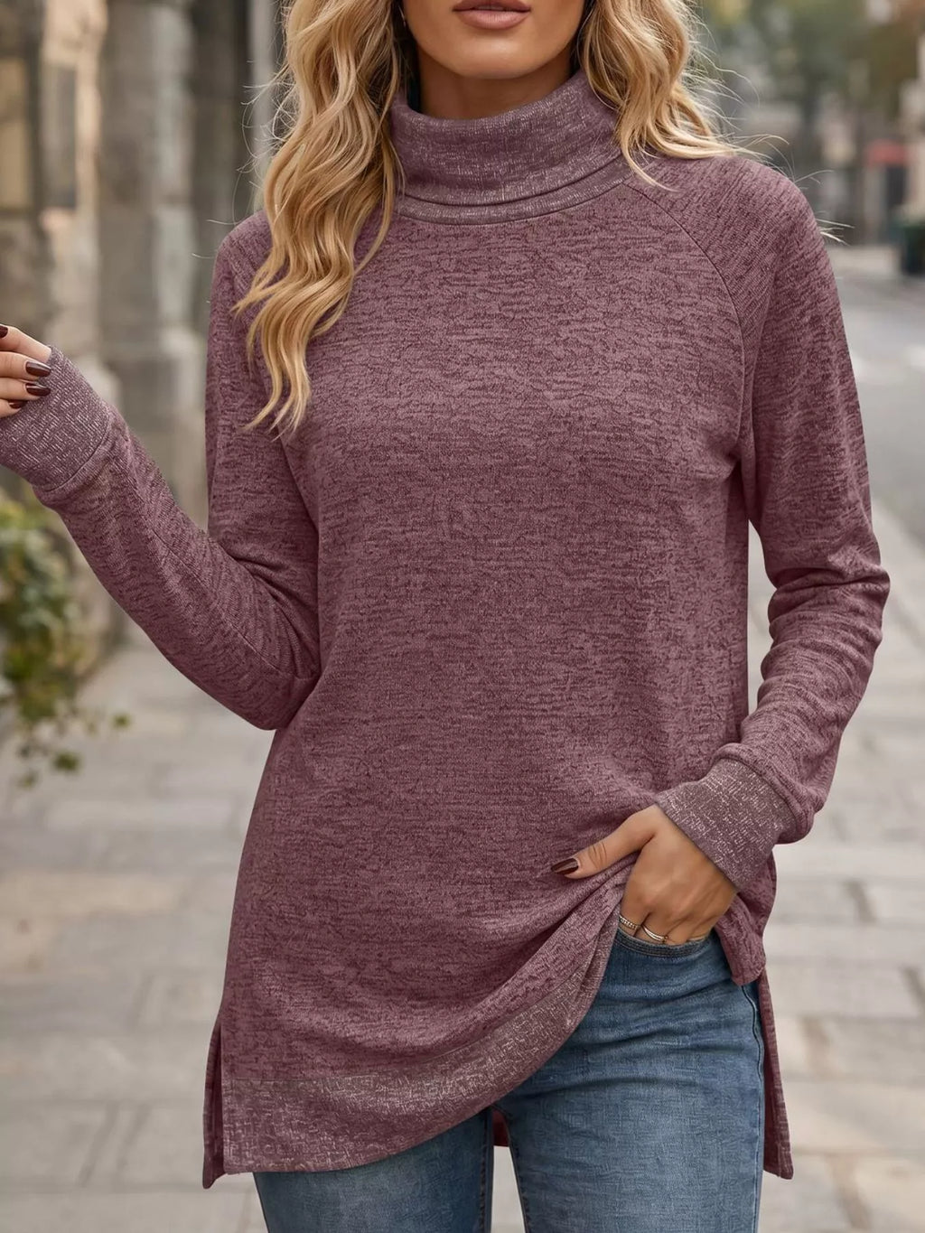 Turtleneck Raglan Sleeve T-shirt (15)