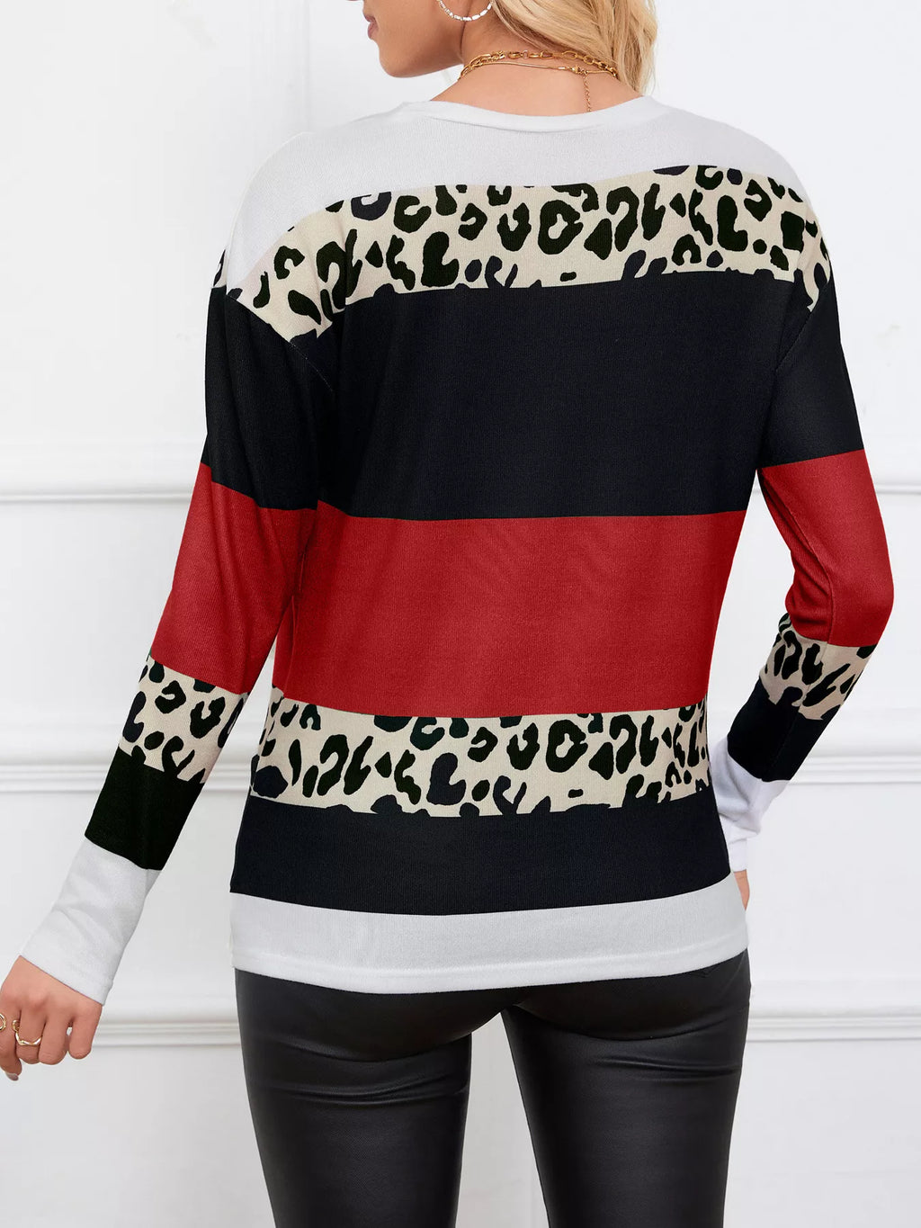 Leopard Block Striped Knit Top (16)