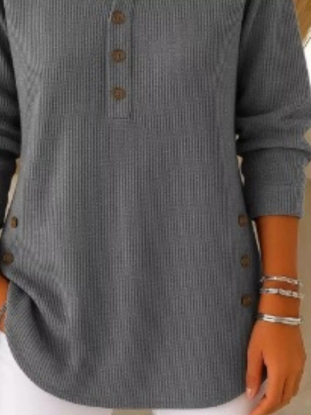 Full Size Button Detail Corduroy Top Plus (33)