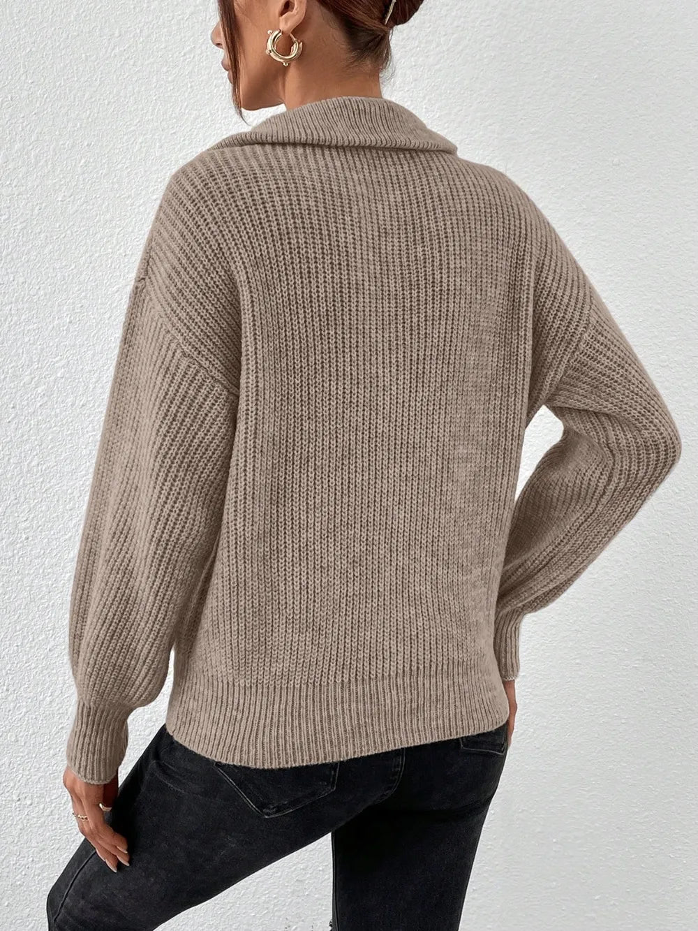 Half Zip Dropped Shoulder Sweater (17)
