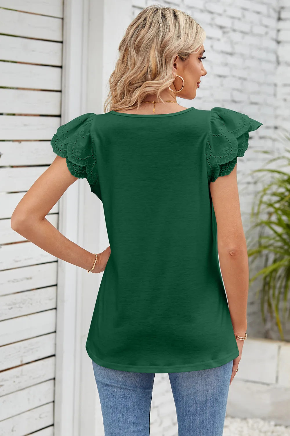 Eyelet Square Neck Cap Sleeve Blouse (8)