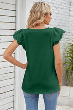 Eyelet Square Neck Cap Sleeve Blouse (8)