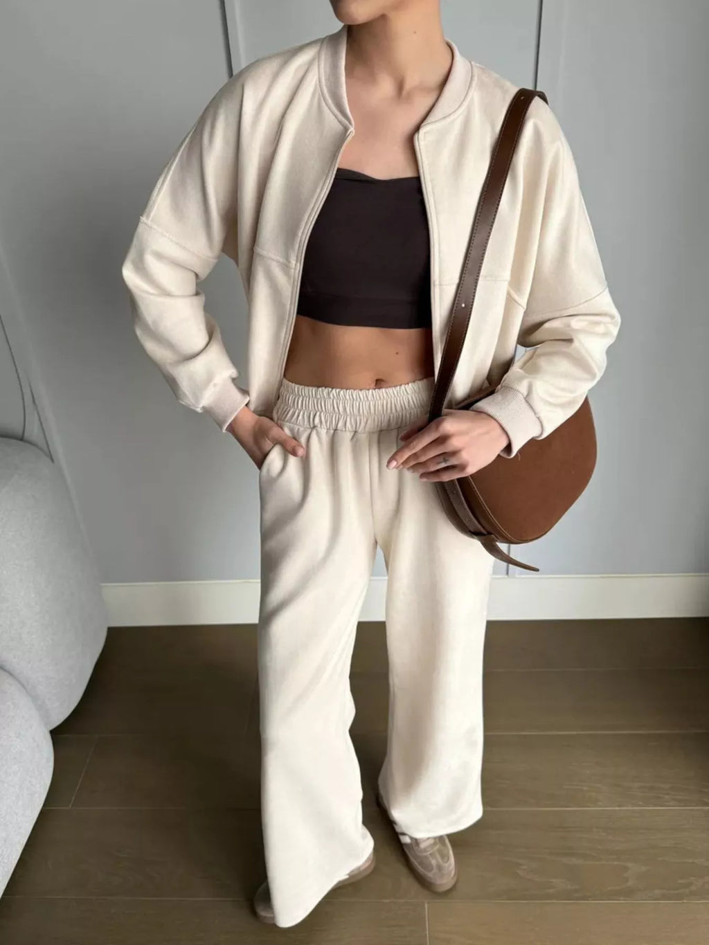 Zip Up Sweatshirt Wide-leg Pants Set